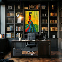 Elegant Silhouette in Vibrant Dress Art Poster PosterGoat