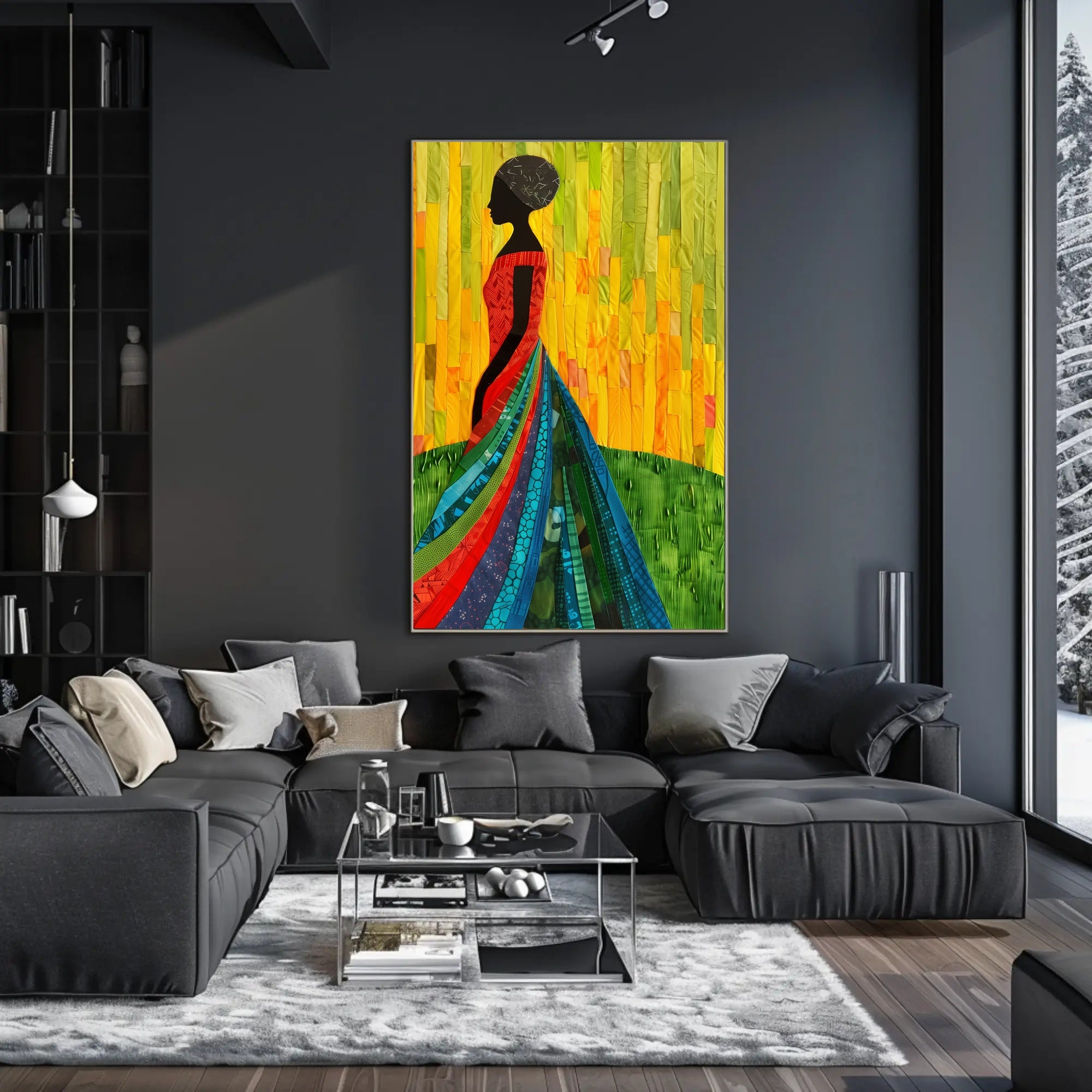 Elegant Silhouette in Vibrant Dress Art Poster PosterGoat