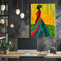 Elegant Silhouette in Vibrant Dress Art Poster PosterGoat