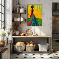 Elegant Silhouette in Vibrant Dress Art Poster PosterGoat