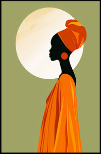 Elegant Silhouette with Orange Headwrap Cultural or Heritage Poster PosterGoat