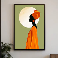 Elegant Silhouette with Orange Headwrap Cultural or Heritage Poster PosterGoat