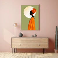 Elegant Silhouette with Orange Headwrap Cultural or Heritage Poster PosterGoat