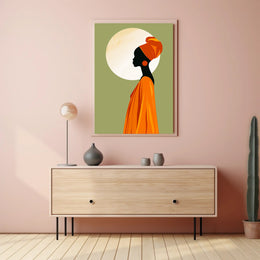 Elegant Silhouette with Orange Headwrap Cultural or Heritage Poster PosterGoat