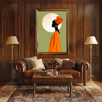 Elegant Silhouette with Orange Headwrap Cultural or Heritage Poster PosterGoat