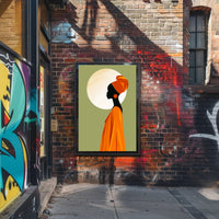 Elegant Silhouette with Orange Headwrap Cultural or Heritage Poster PosterGoat