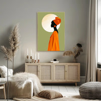 Elegant Silhouette with Orange Headwrap Cultural or Heritage Poster PosterGoat