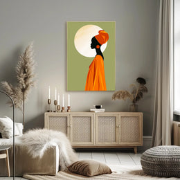Elegant Silhouette with Orange Headwrap Cultural or Heritage Poster PosterGoat