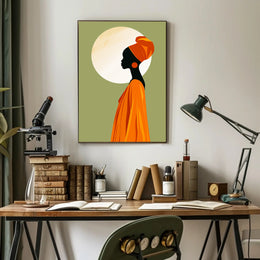 Elegant Silhouette with Orange Headwrap Cultural or Heritage Poster PosterGoat