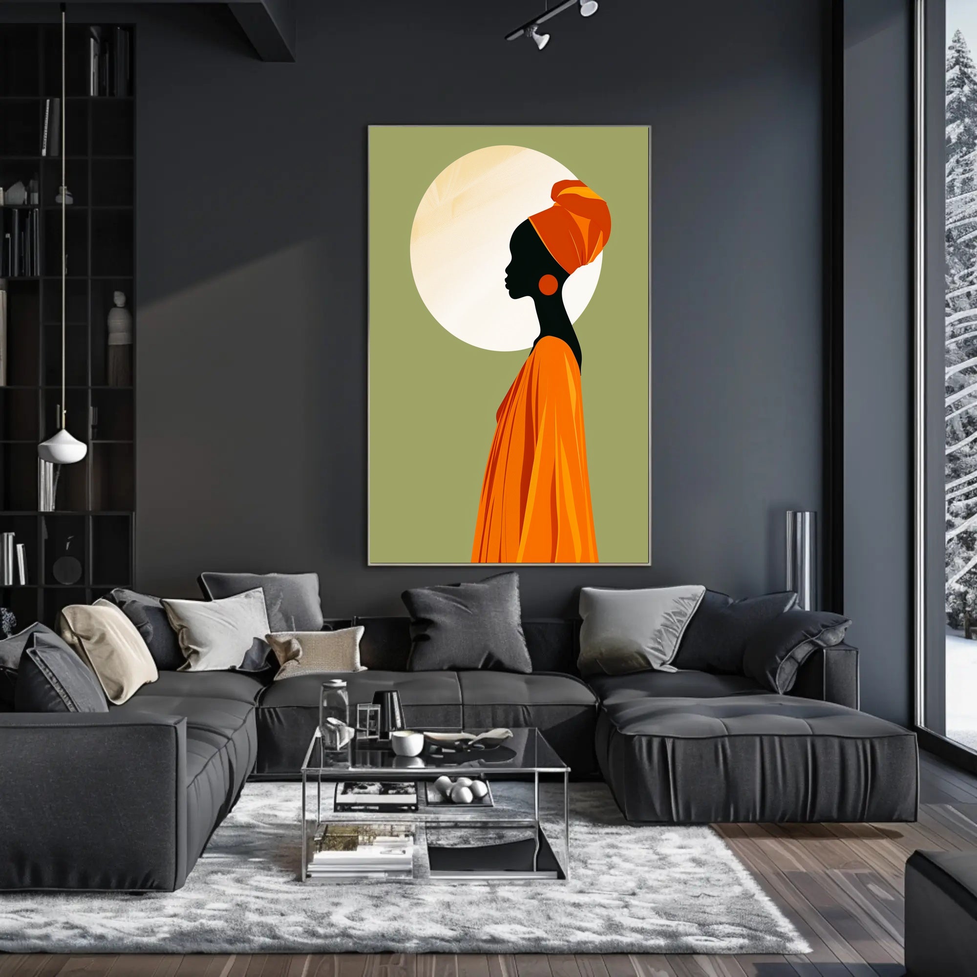 Elegant Silhouette with Orange Headwrap Cultural or Heritage Poster PosterGoat