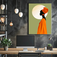 Elegant Silhouette with Orange Headwrap Cultural or Heritage Poster PosterGoat