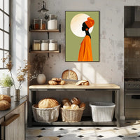 Elegant Silhouette with Orange Headwrap Cultural or Heritage Poster PosterGoat