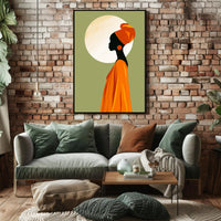 Elegant Silhouette with Orange Headwrap Cultural or Heritage Poster PosterGoat