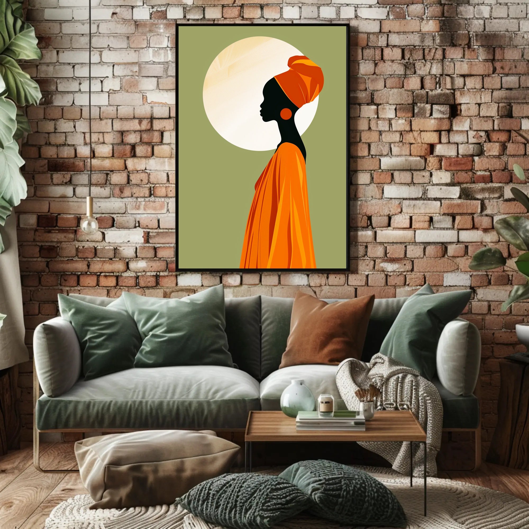 Elegant Silhouette with Orange Headwrap Cultural or Heritage Poster PosterGoat