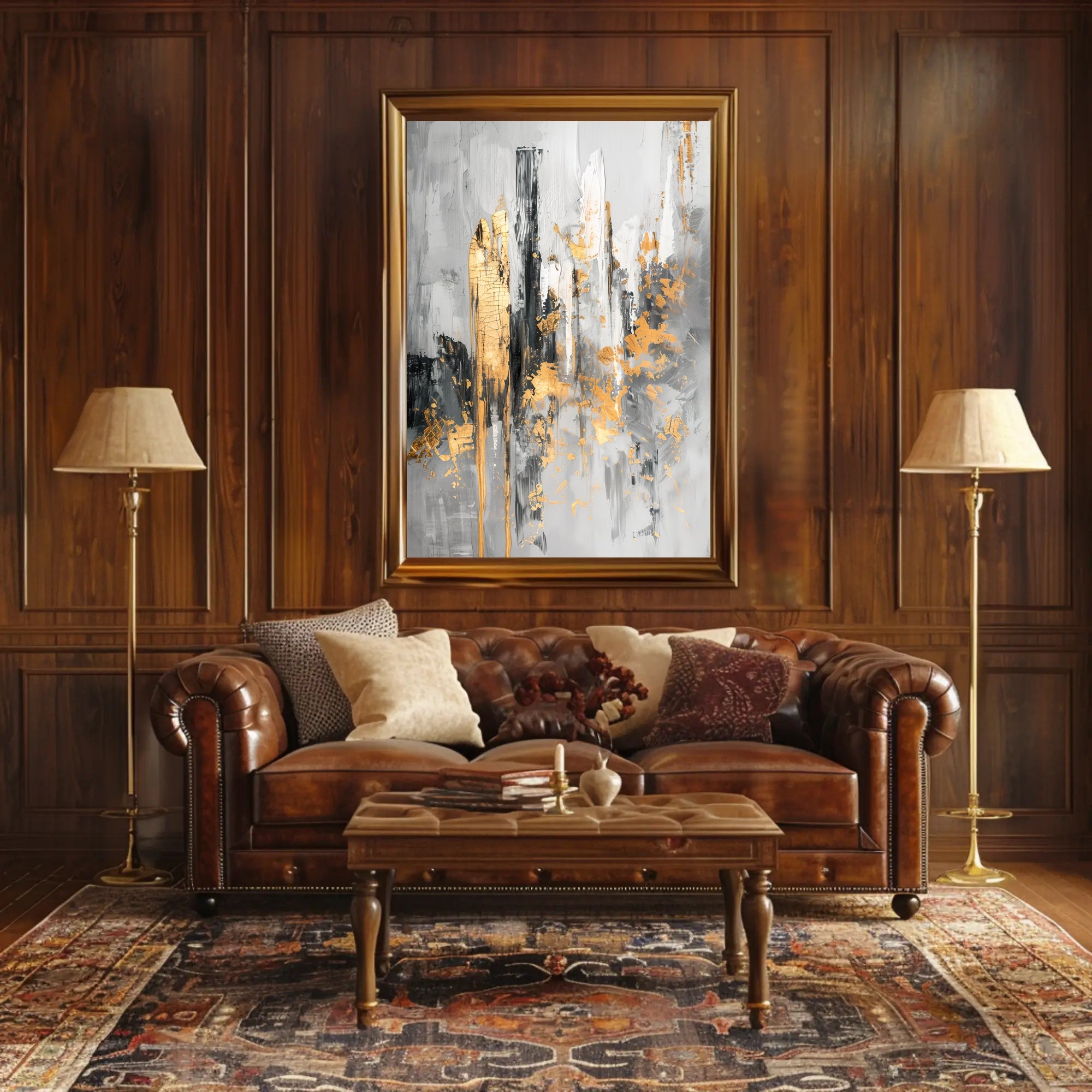 Elegant Urban Skyline with Gold Accents Abstract or Artistic Poster PosterGoat