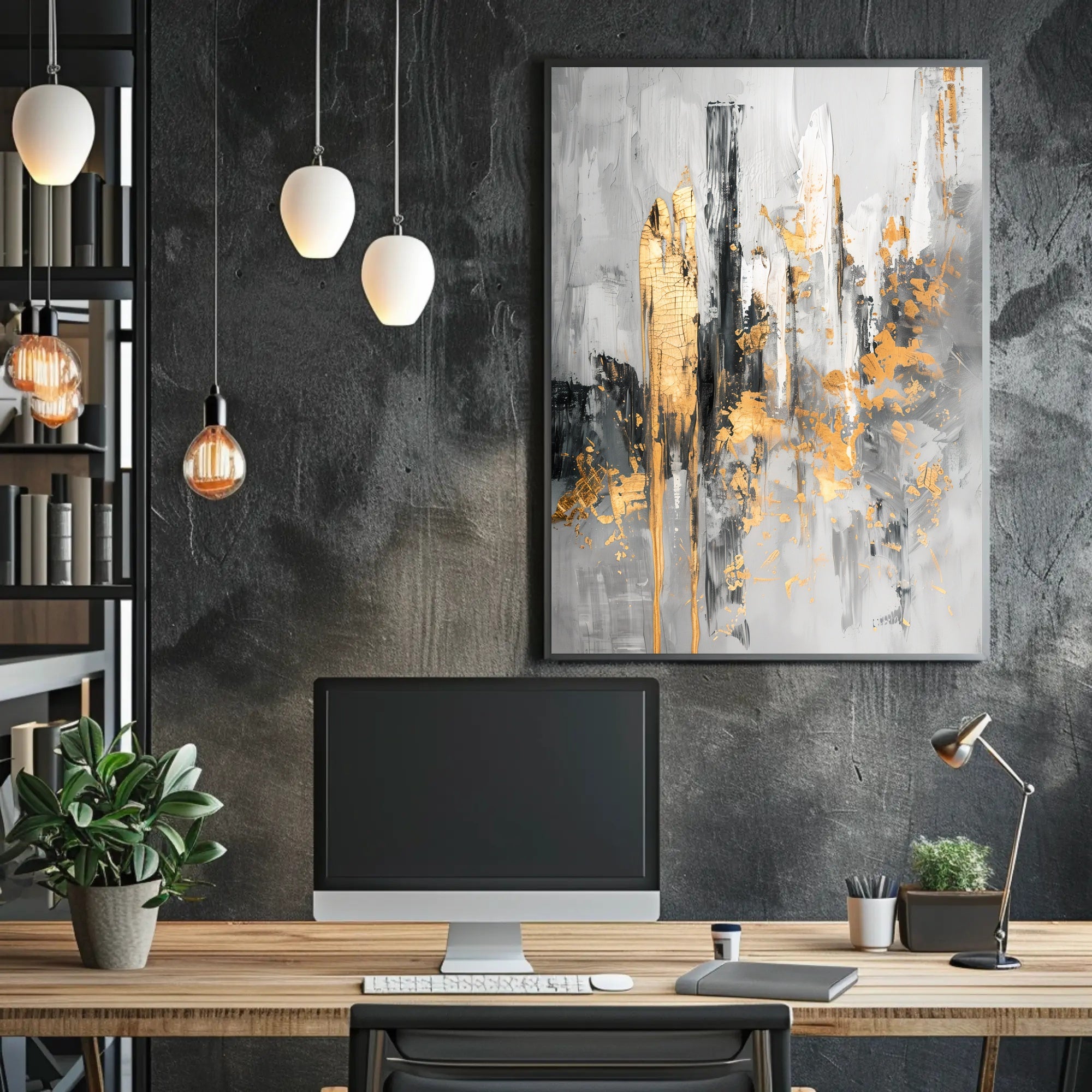 Elegant Urban Skyline with Gold Accents Abstract or Artistic Poster PosterGoat