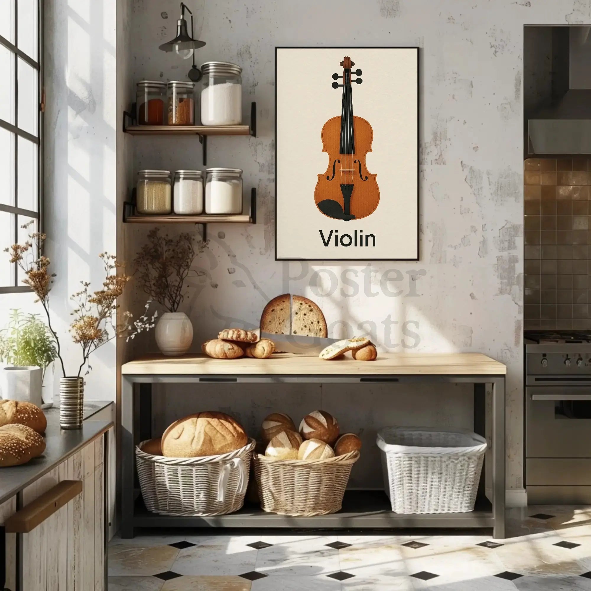 Elegant Violin Minimalist Art Poster PosterGoat