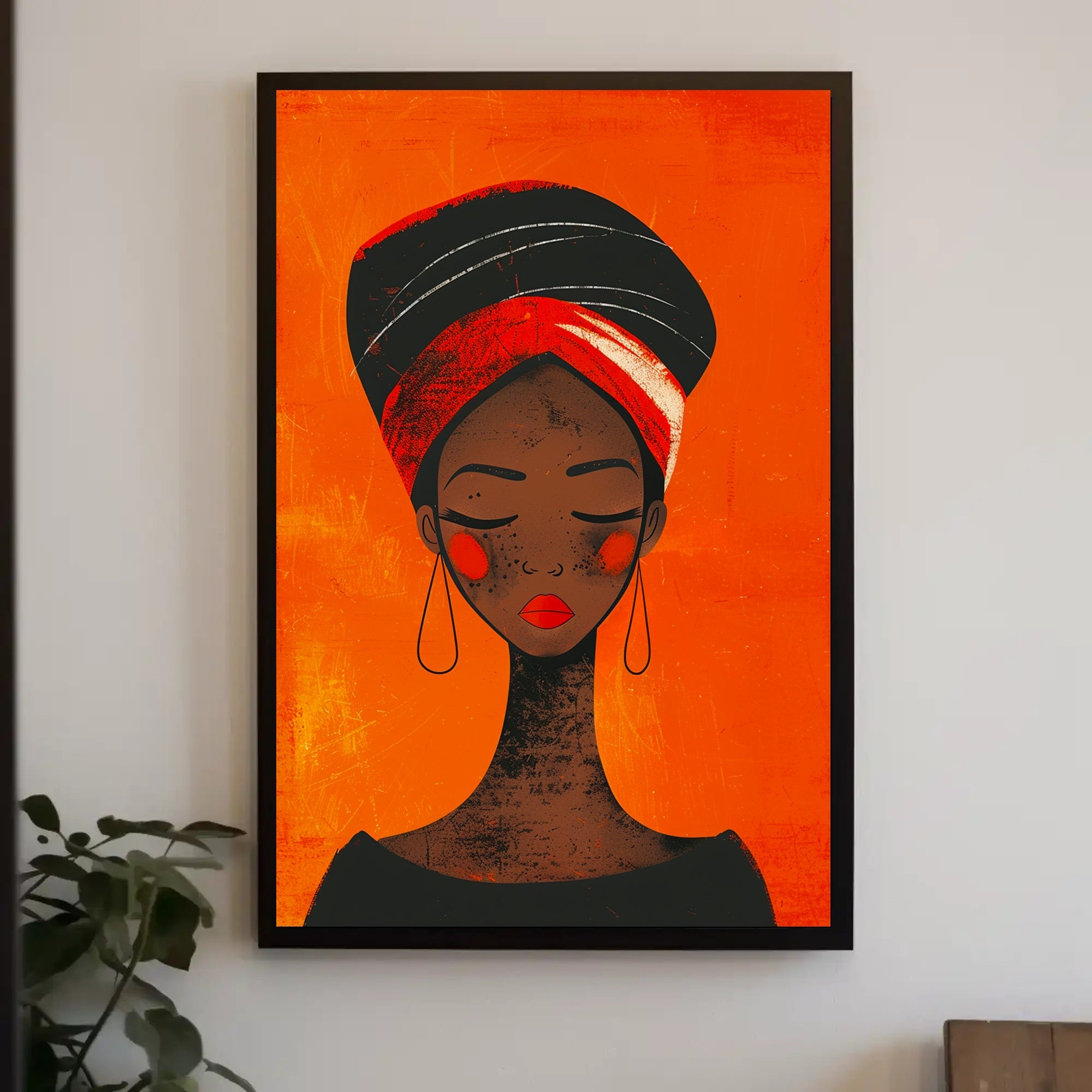 Elegant Woman in Vibrant Headwrap Artistic Poster PosterGoat