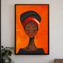 Elegant Woman in Vibrant Headwrap Artistic Poster PosterGoat
