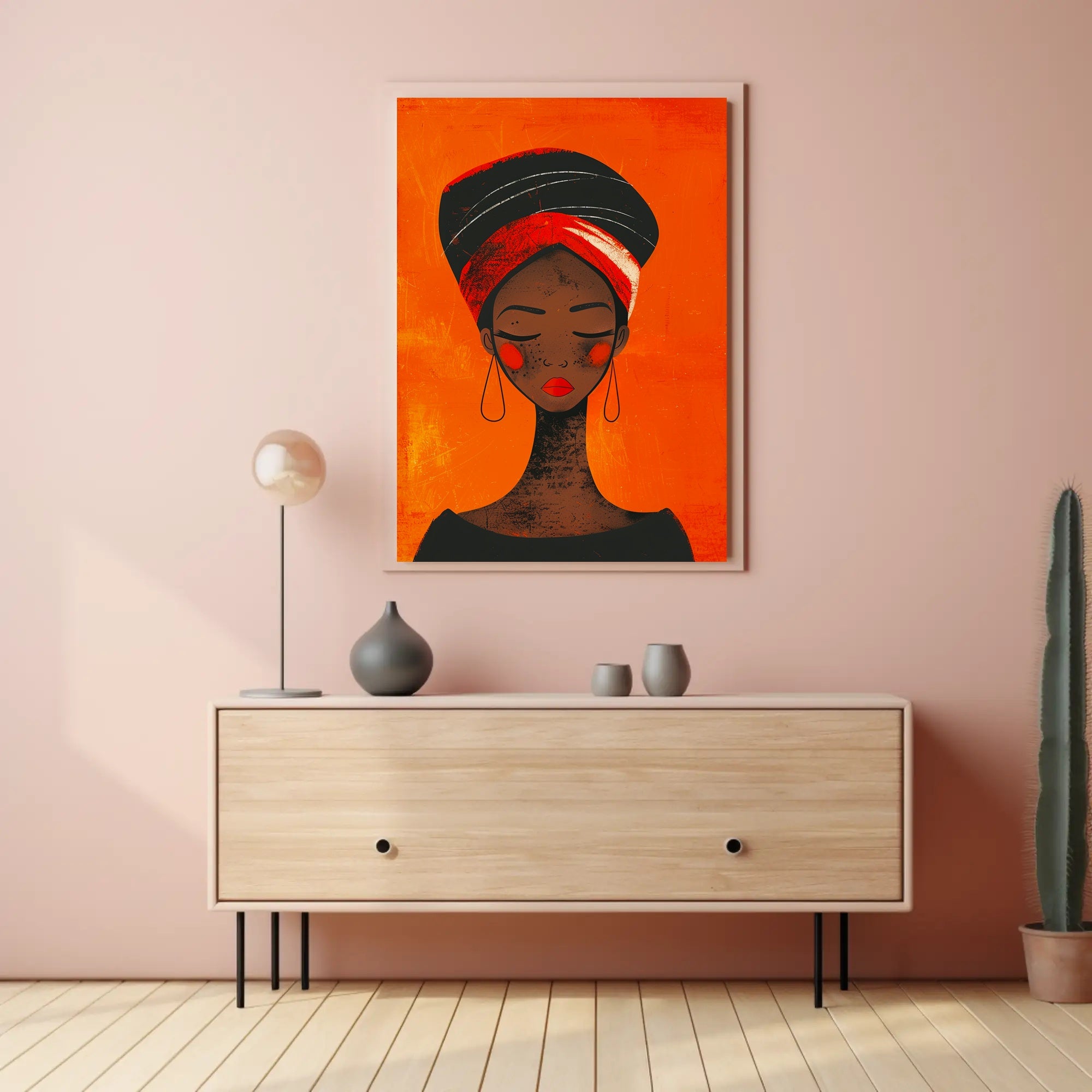 Elegant Woman in Vibrant Headwrap Artistic Poster PosterGoat