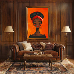 Elegant Woman in Vibrant Headwrap Artistic Poster PosterGoat