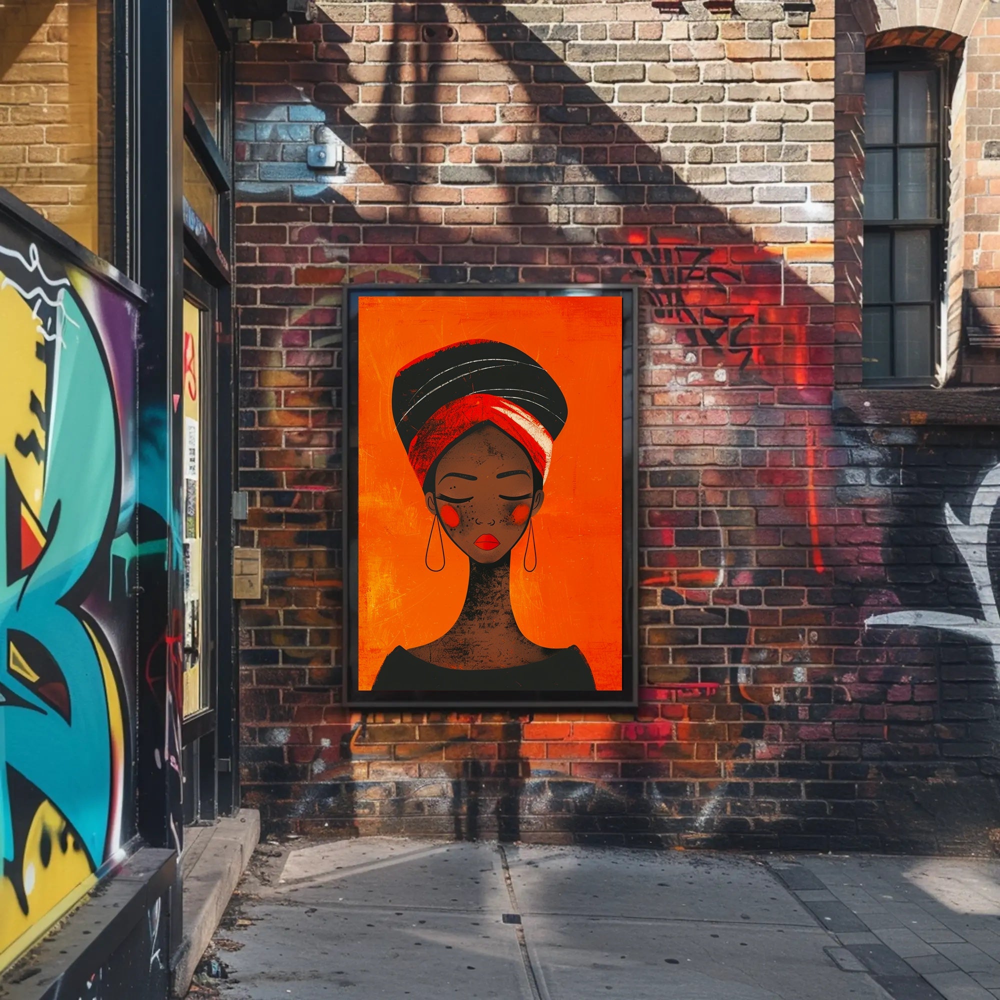 Elegant Woman in Vibrant Headwrap Artistic Poster PosterGoat
