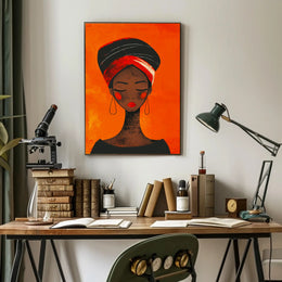 Elegant Woman in Vibrant Headwrap Artistic Poster PosterGoat
