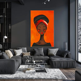 Elegant Woman in Vibrant Headwrap Artistic Poster PosterGoat