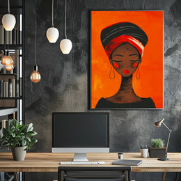 Elegant Woman in Vibrant Headwrap Artistic Poster PosterGoat