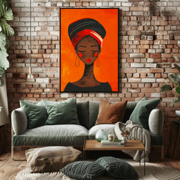 Elegant Woman in Vibrant Headwrap Artistic Poster PosterGoat