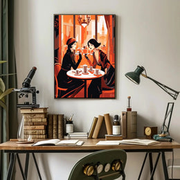 Elegant Women Café Scene Art Deco Cultural Heritage Poster PosterGoat