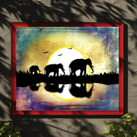 Elephant Silhouette Scenery Animal Poster PosterGoat
