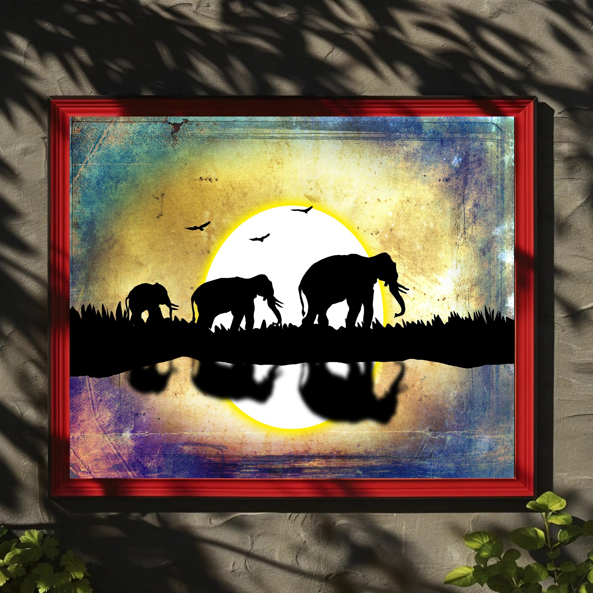 Elephant Silhouette Scenery Animal Poster PosterGoat