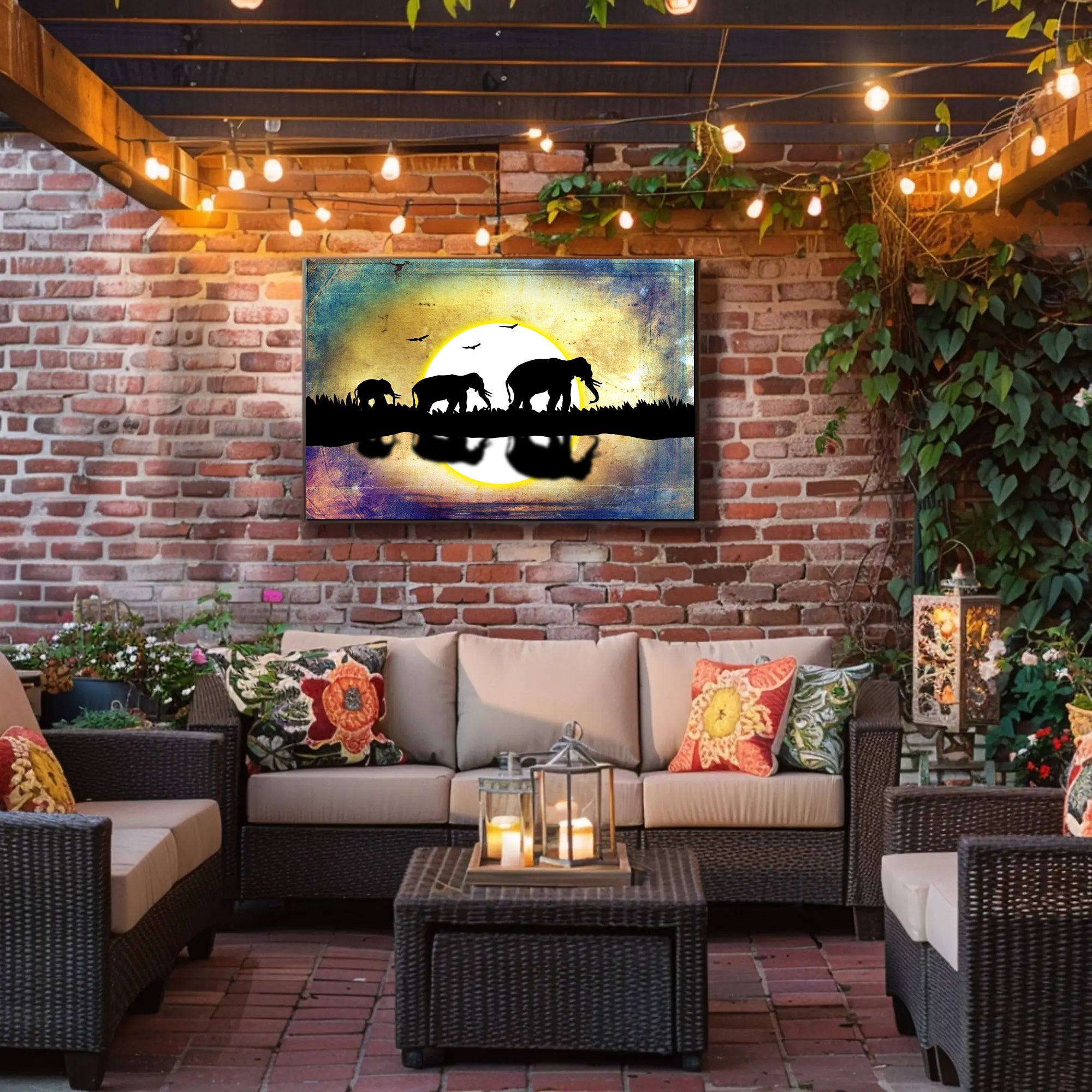 Elephant Silhouette Scenery Animal Poster PosterGoat