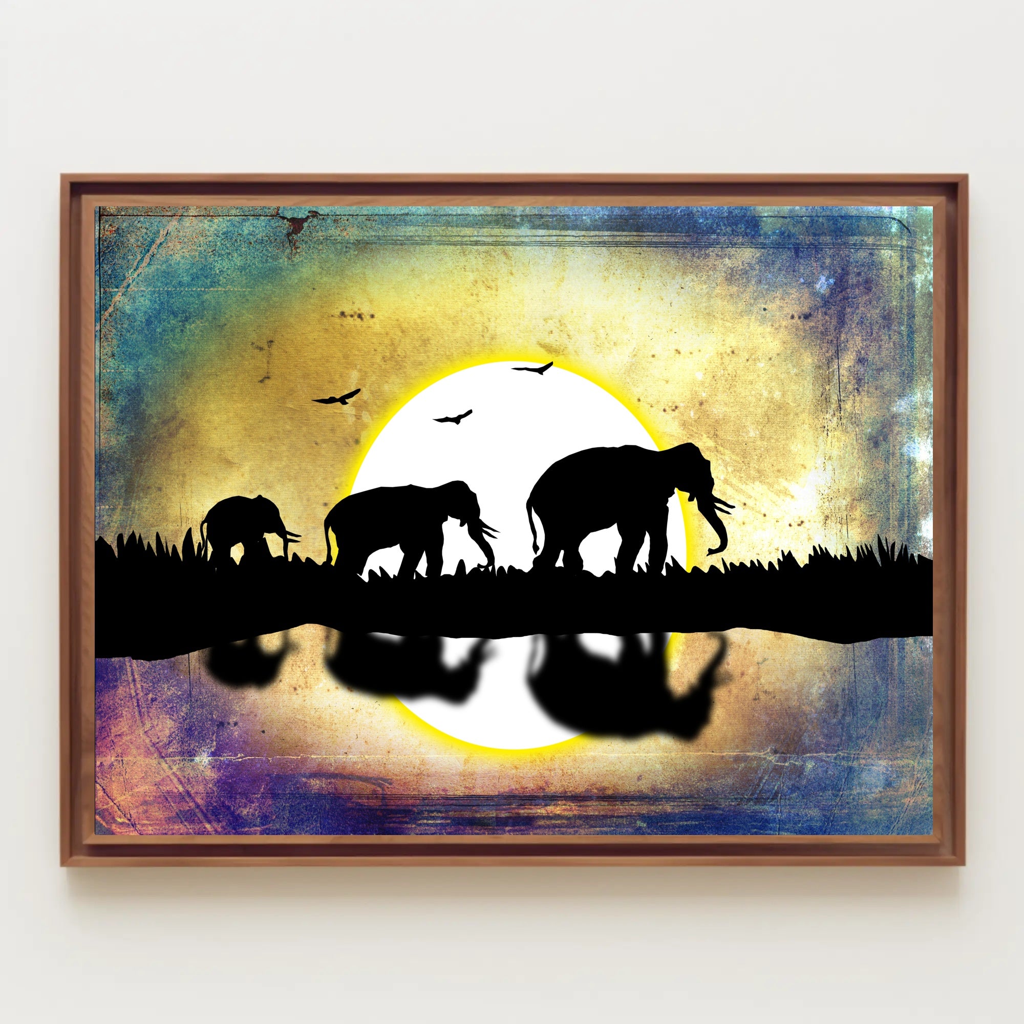 Elephant Silhouette Scenery Animal Poster PosterGoat