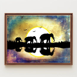 Elephant Silhouette Scenery Animal Poster PosterGoat