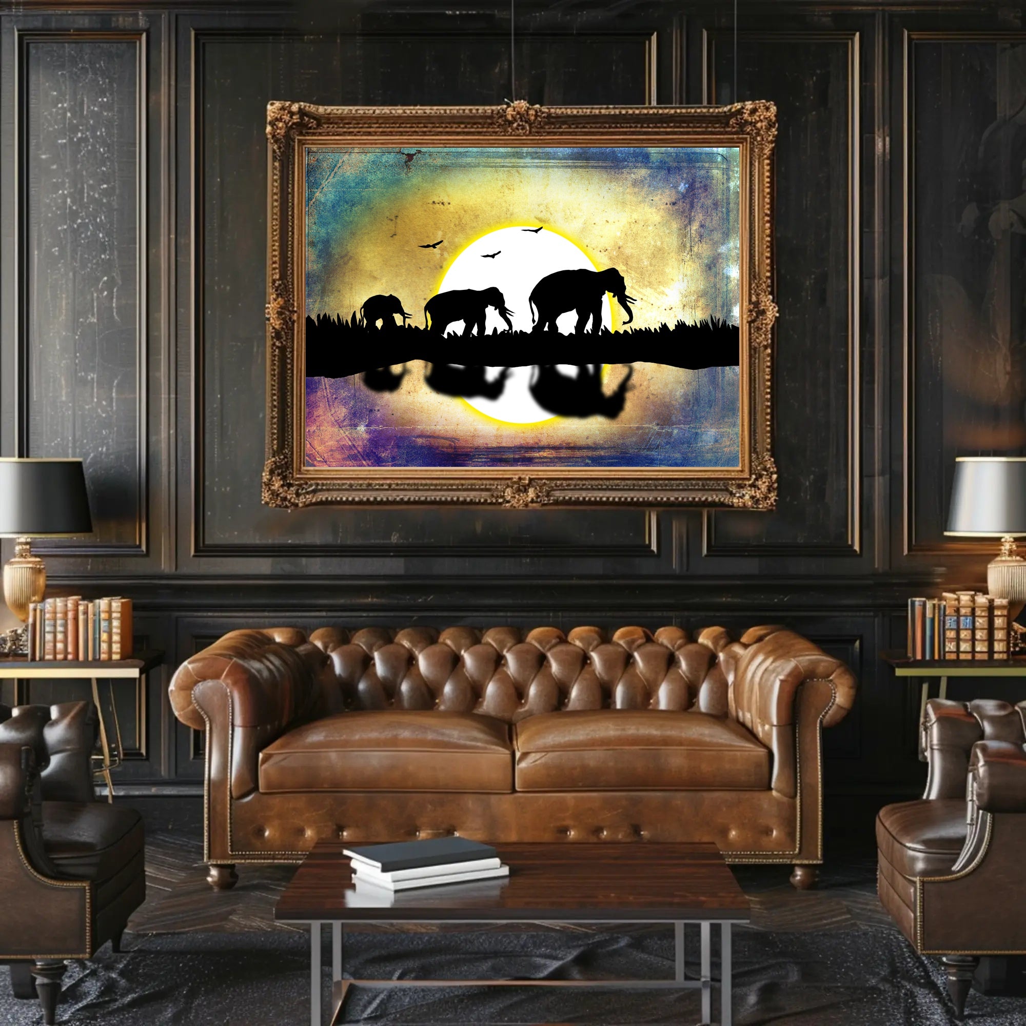 Elephant Silhouette Scenery Animal Poster PosterGoat