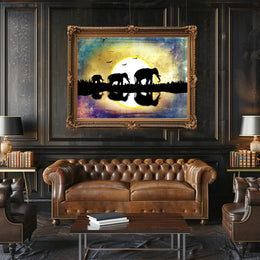 Elephant Silhouette Scenery Animal Poster PosterGoat
