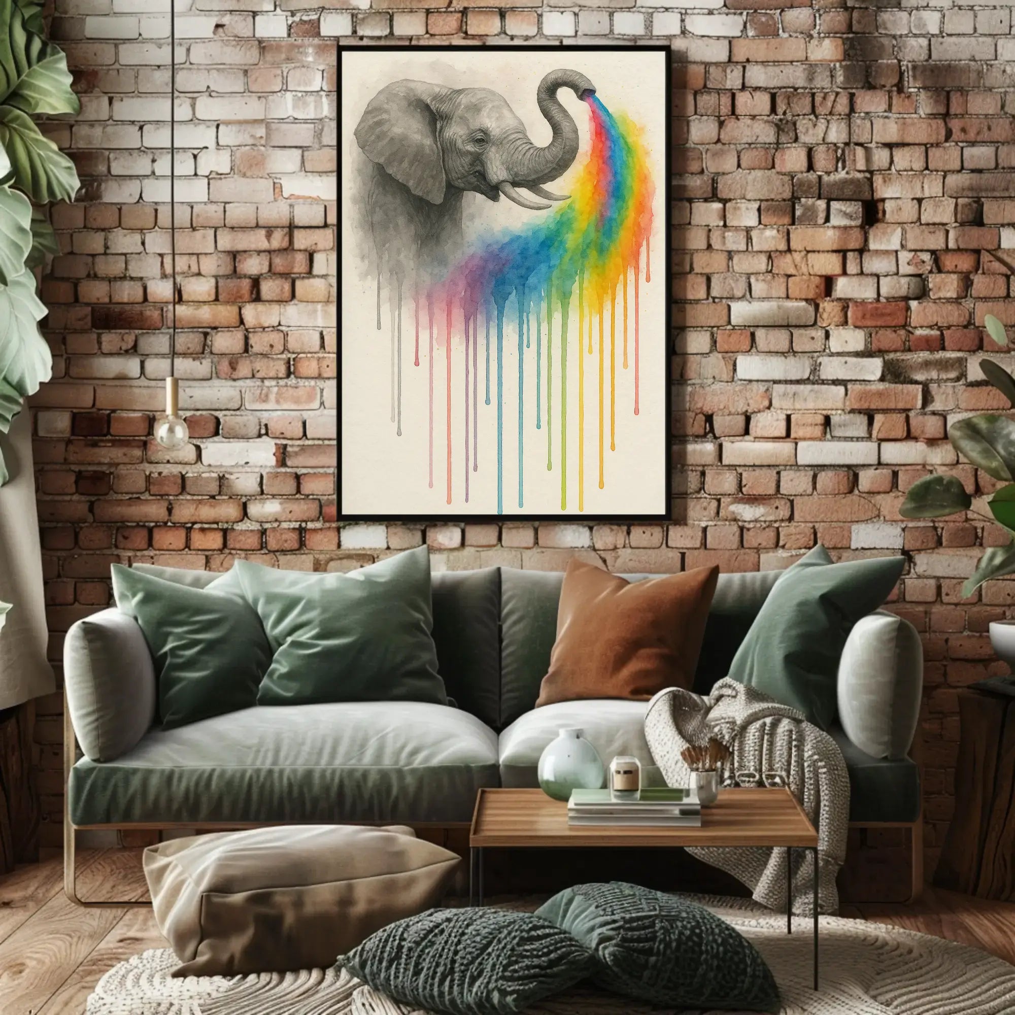 Elephant Spouting Rainbow Surrealistic Artistic Animal Poster PosterGoat