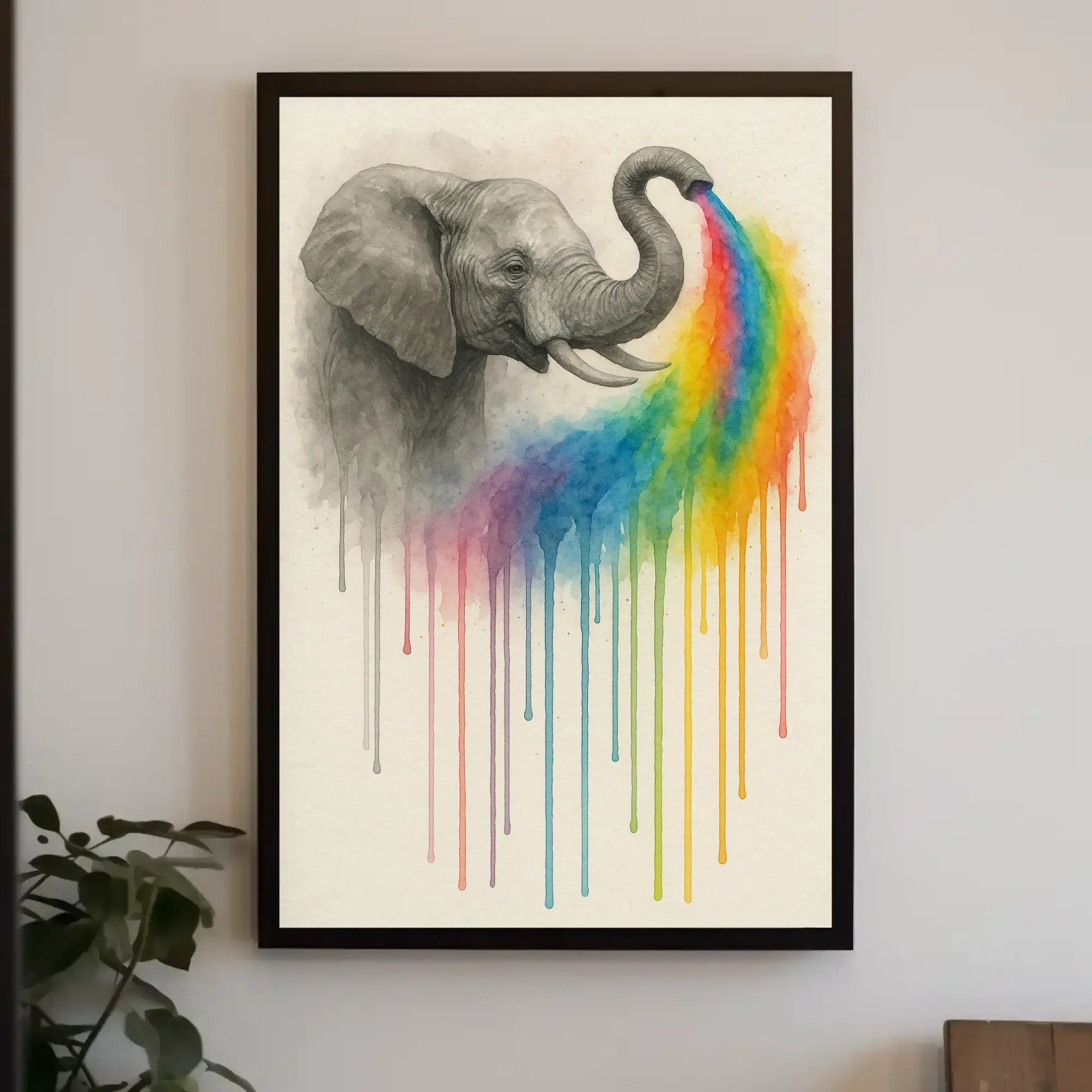 Elephant Spouting Rainbow Surrealistic Artistic Animal Poster PosterGoat