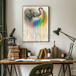 Elephant Spouting Rainbow Surrealistic Artistic Animal Poster PosterGoat