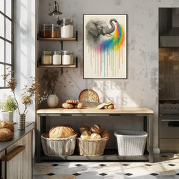 Elephant Spouting Rainbow Surrealistic Artistic Animal Poster PosterGoat