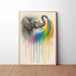 Elephant Spouting Rainbow Surrealistic Artistic Animal Poster PosterGoat