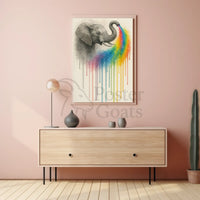 Elephant Spouting Rainbow Surrealistic Artistic Animal Poster PosterGoat