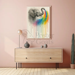 Elephant Spouting Rainbow Surrealistic Artistic Animal Poster PosterGoat
