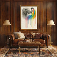 Elephant Spouting Rainbow Surrealistic Artistic Animal Poster PosterGoat