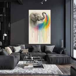 Elephant Spouting Rainbow Surrealistic Artistic Animal Poster PosterGoat