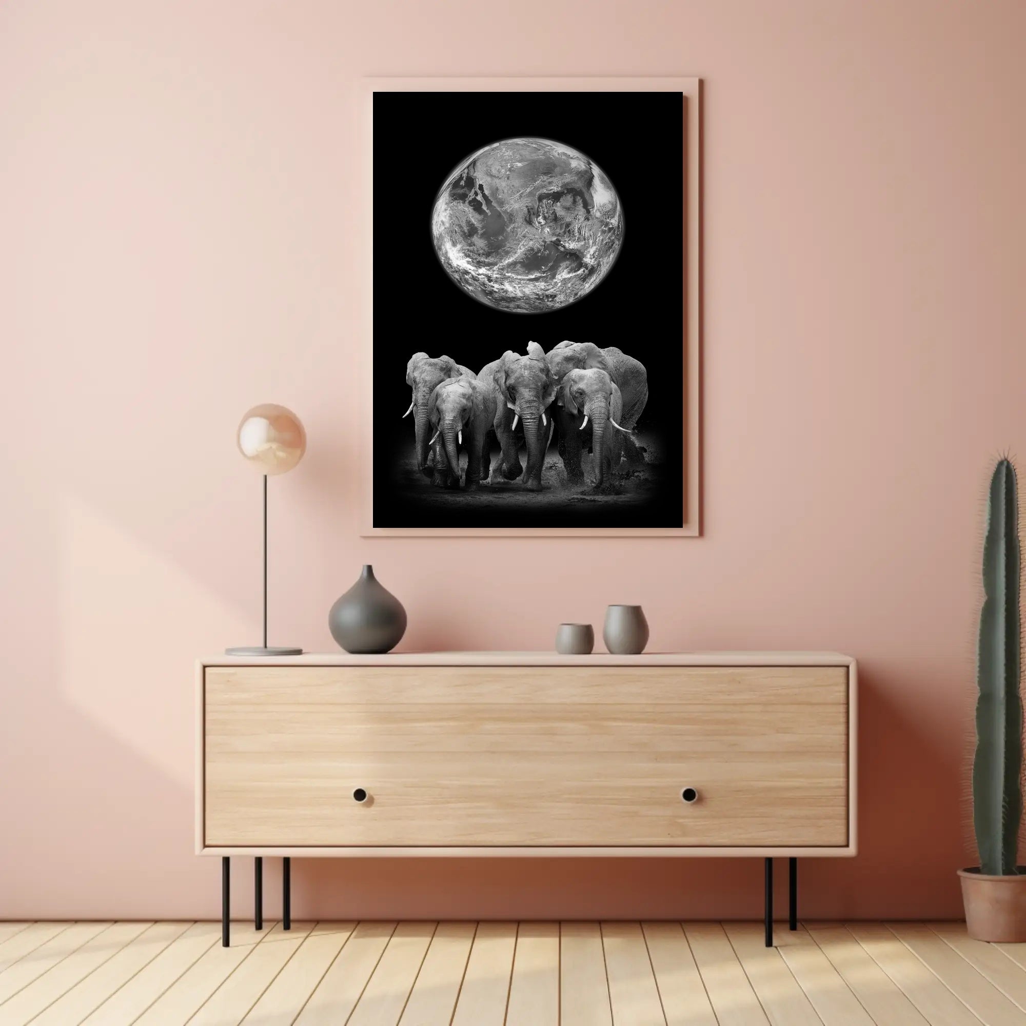 Elephants and Earth in Monochrome Animal Poster PosterGoat