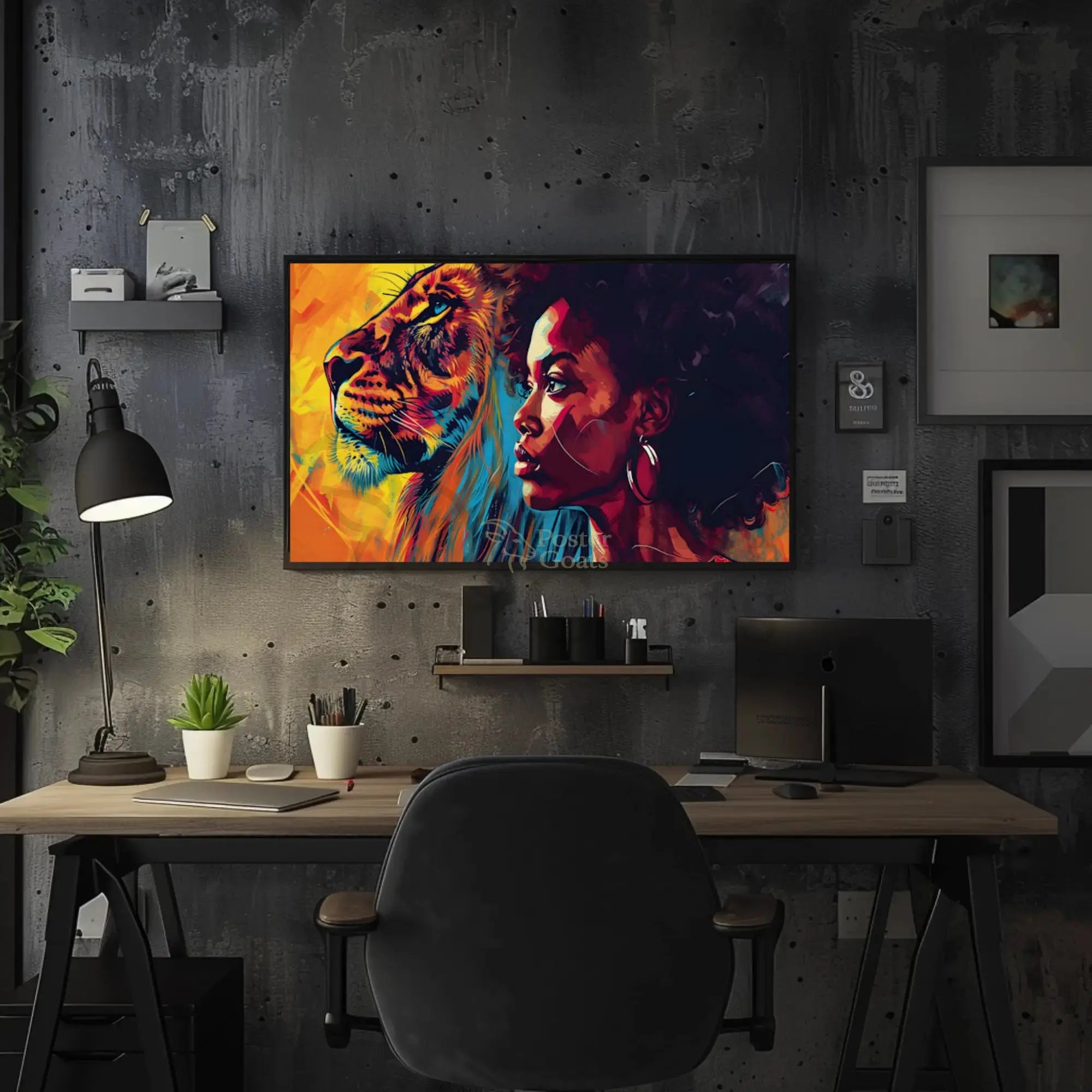 Empowered Woman Lion Portrait Artistic Poster PosterGoat