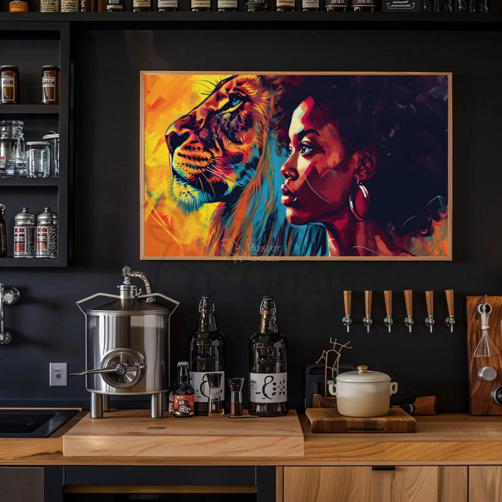 Empowered Woman Lion Portrait Artistic Poster PosterGoat